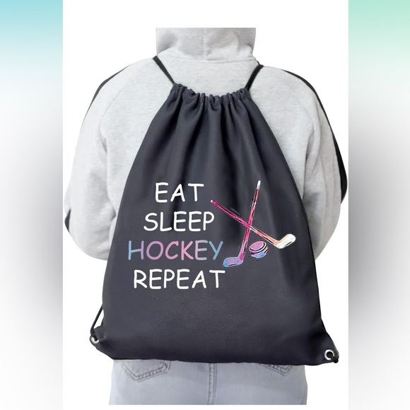 Hockey Lovers Gifts Hockey Eat Sleep Hockey Drawstring Bag Hockey Player NWOT - Picture 5 of 7